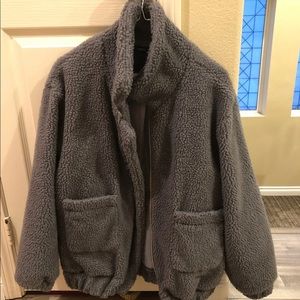 fuzzy grey teddy jacket